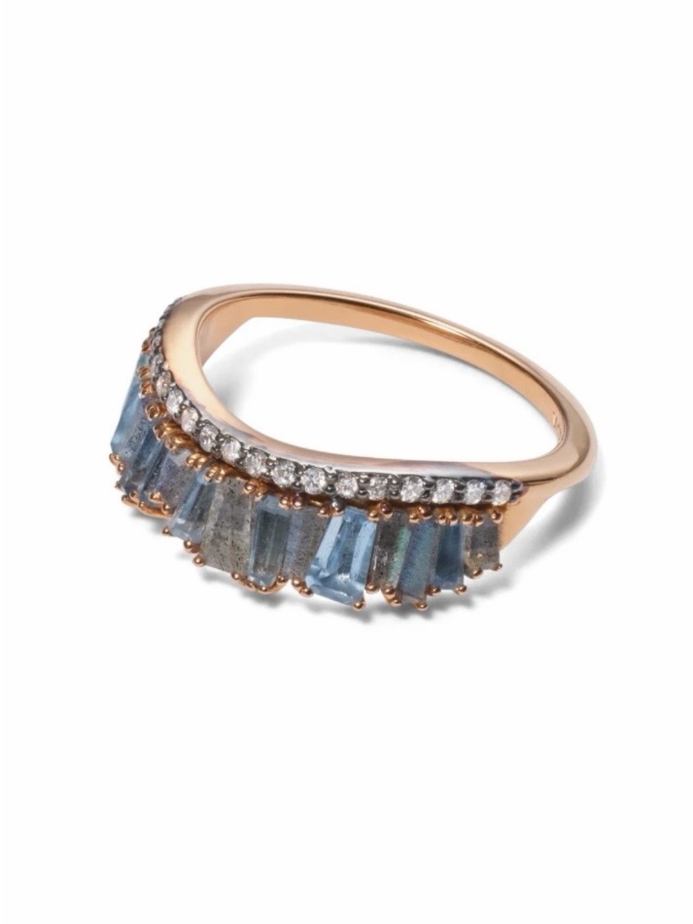 Rose Gold Blue Topaz Baguette & Diamond Accent Ring